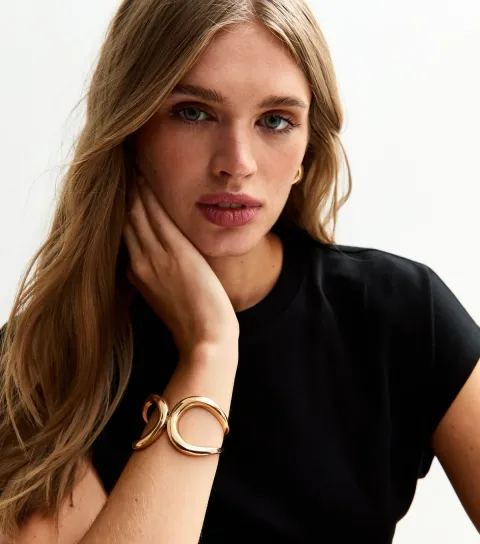 Gold Tone Open Wrap Around Hinge Cuff Bracelet