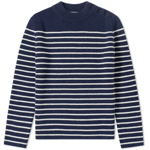 Stripe Button Crew Knit
