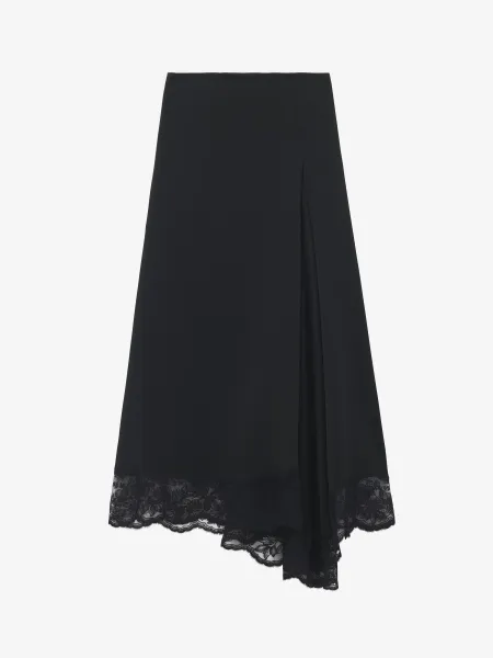Lace Hem Asymmetric Midi Skirt
