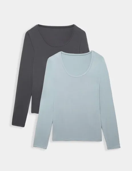 Marks & Spencer 2 Pack Heatgen Light Thermal Long Sleeve Tops Blue Mix