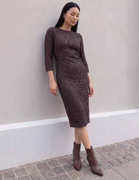 Roman Textured Midi Dress Chocolate