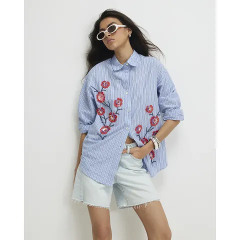 River Island Cotton Floral Embellished Boutique Shirt