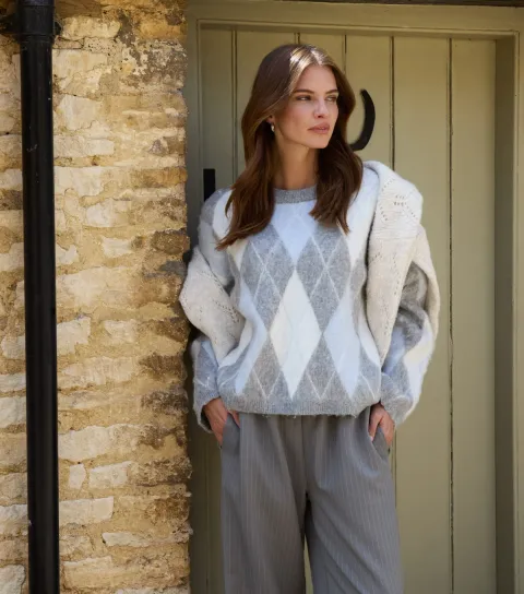 Women's Blue Argyle Knit Jumper