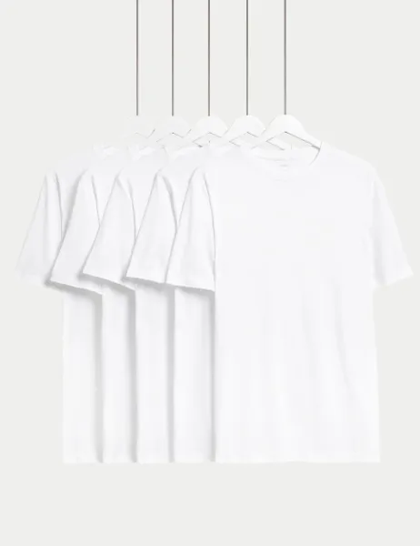 Marks & Spencer 5 Pack Pure Cotton Crew Neck T-Shirts White