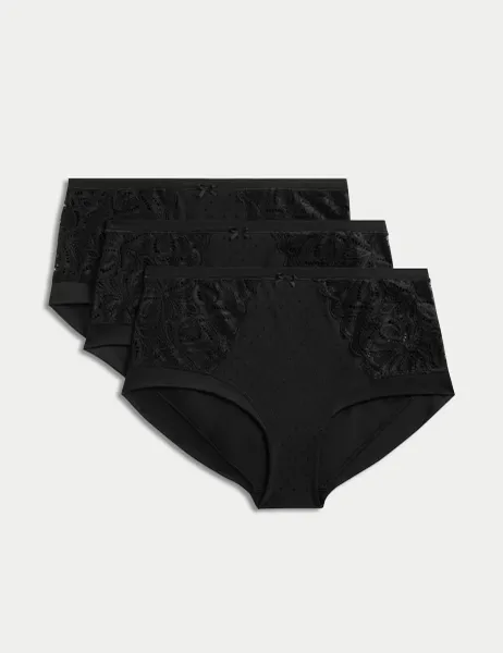 Marks & Spencer 3pk Amelia Lace High Rise Shorts Black