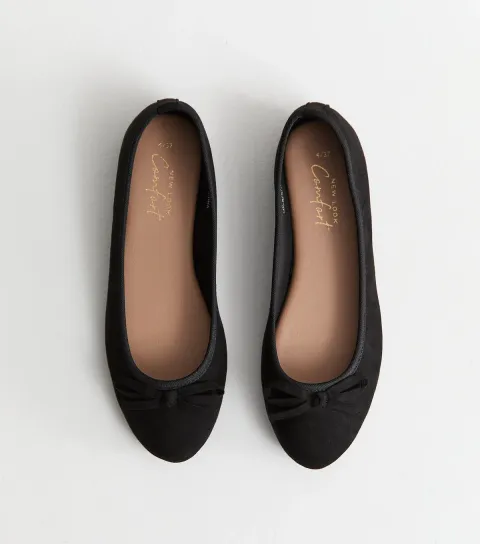 Women's Black Faux Suede Ballet Pumps Vegan