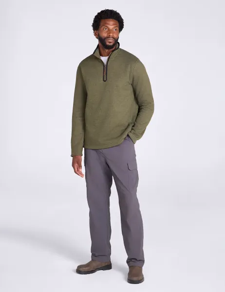 Beta Contrast Cotton Rich Half Zip Top Dark Khaki