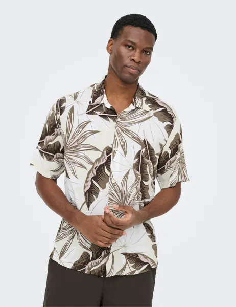 Only & Sons Regular Fit Printed Short Sleeve Shirt White Mix