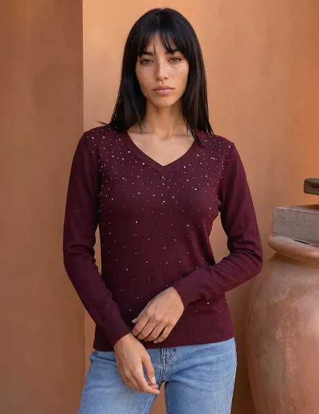 Roman Petite Embellished V-Neck Jumper Cherry Red