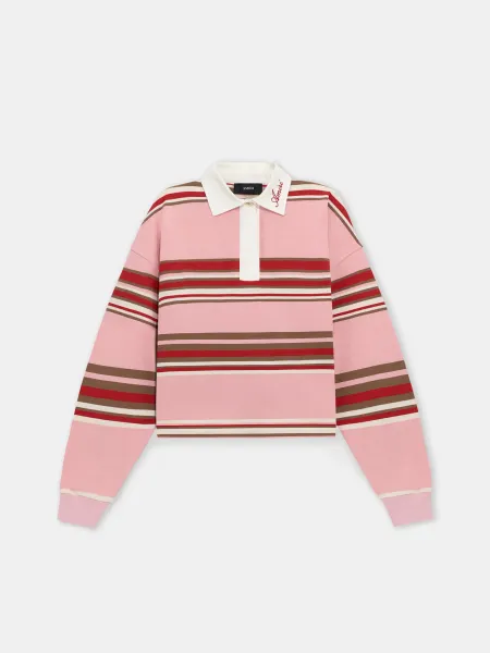 WOMEN - WOMEN'S STRIPED OVERSIZED LONG SLEEVE POLO - Pink