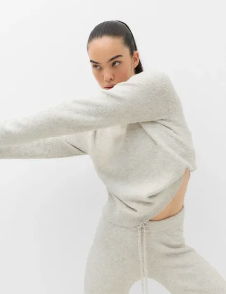 Goodmove Boucle Crew Neck Cropped Jumper Grey Marl