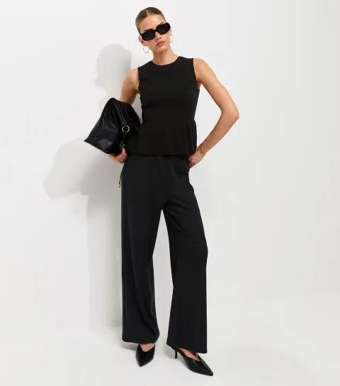 Women's Black Soft Touch Wide Leg Trousers