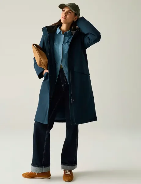 Regatta Ramona Hooded Padded Longline Raincoat Navy