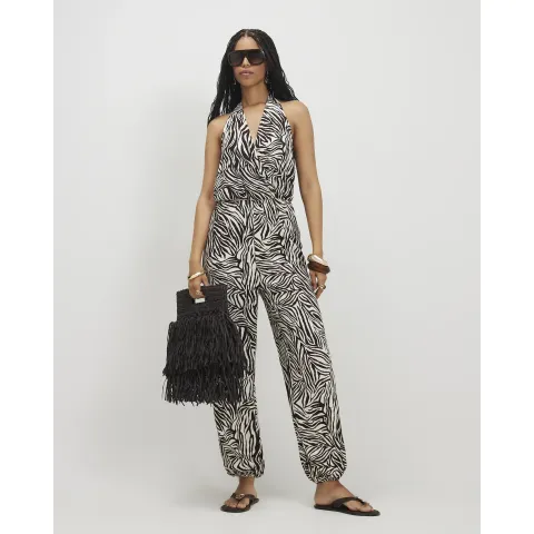 River Island Zebra Textured Halter Jumpsuit