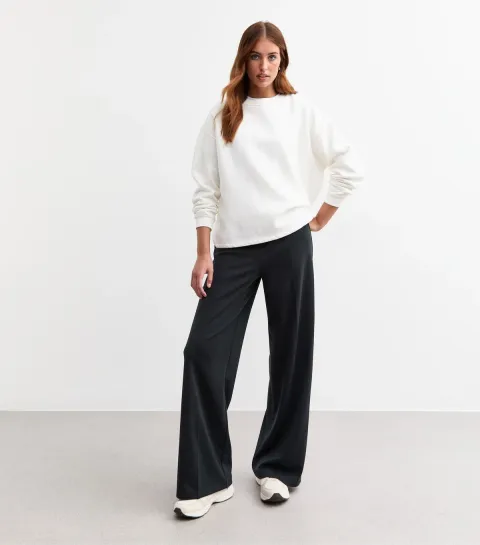 Women's Tall Navy Jersey Wide Leg Trousers