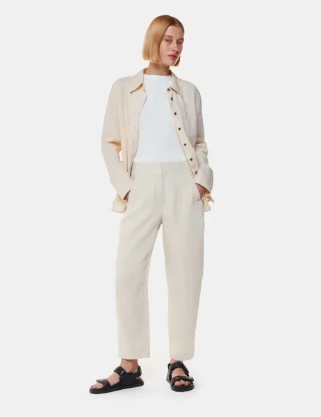 Whistles Pure Linen Barrel Leg Ankle Grazer Trousers Oatmeal