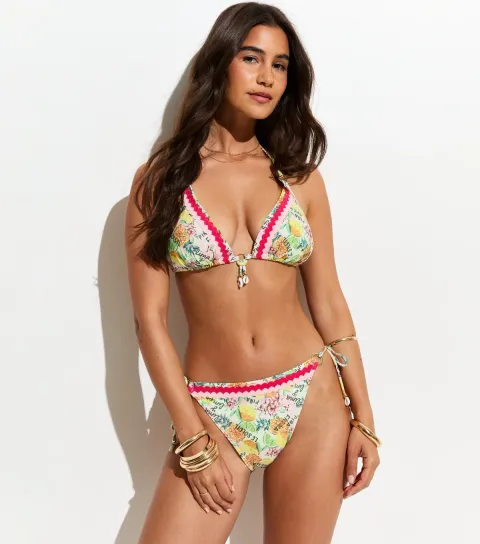 Women's Yellow Tropical Fruit Side Tie Bikini Briefs