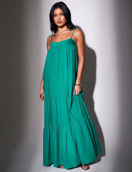 South Beach Pure Cotton Square Neck Maxi Tiered Dress