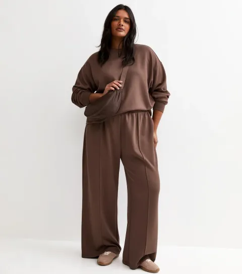 Women's Plus Size Premium Dark Brown Wide Leg Joggers Curves