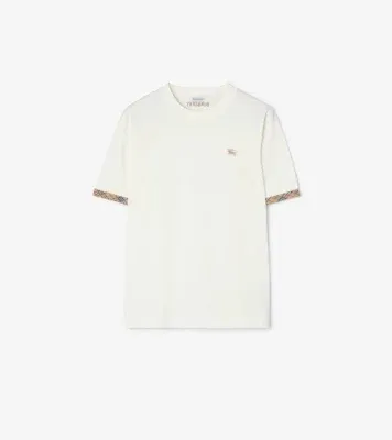 Check Trim Cotton T-shirt in Chalk white