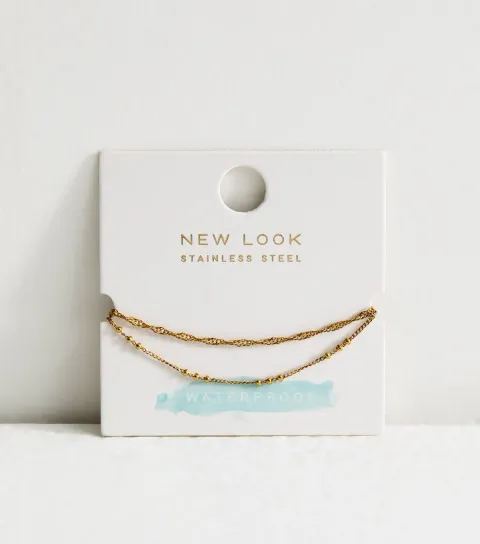 Pack of 2 Gold Tone Waterproof Chain Anklets