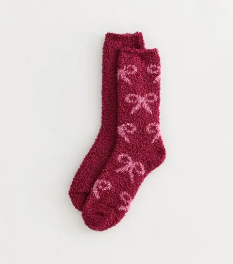 New Look Red Fluffy Bow Ankle Socks