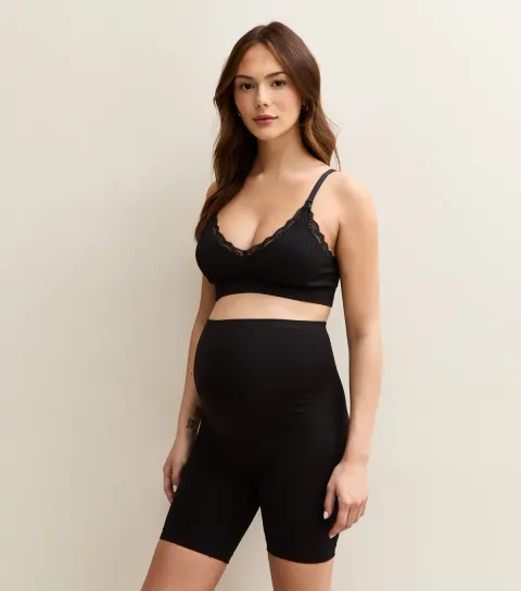 Women's Maternity Black Over Bump Lingerie Shorts