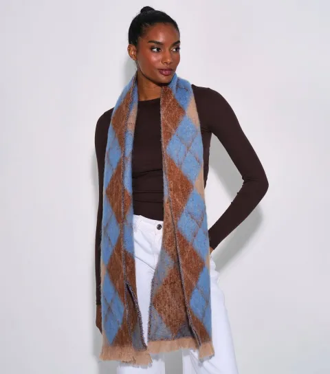 South Beach Blue Brushed Argyle Scarf