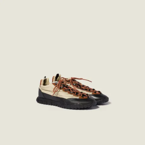 Technical fabric and leather sneakers