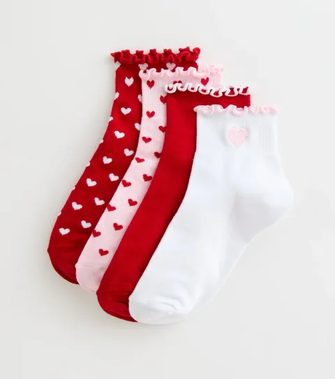 New Look Pack of 4 Red Frill Top Heart Trainer Socks