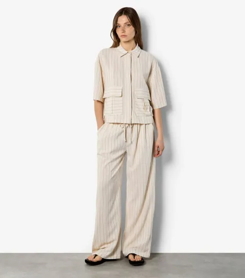 Women's Stone Pinstripe Wide Leg Trousers