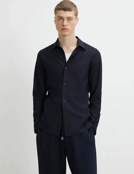 River Island Regular Fit Ribbed Shirt Black
