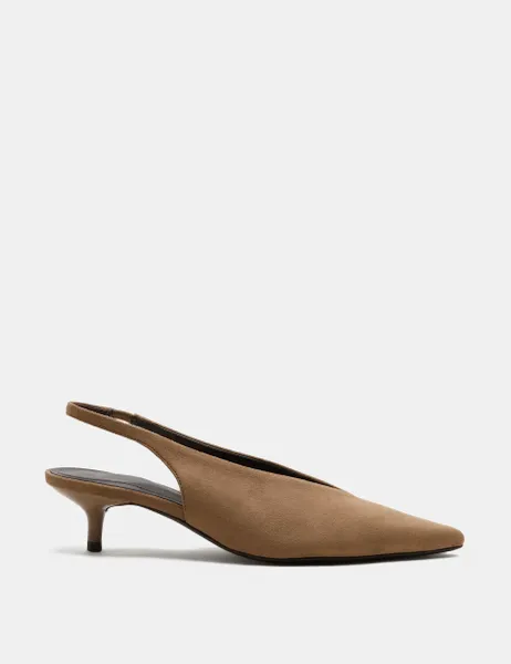 Marks & Spencer Kitten Heel Pointed Slingback Shoes Taupe