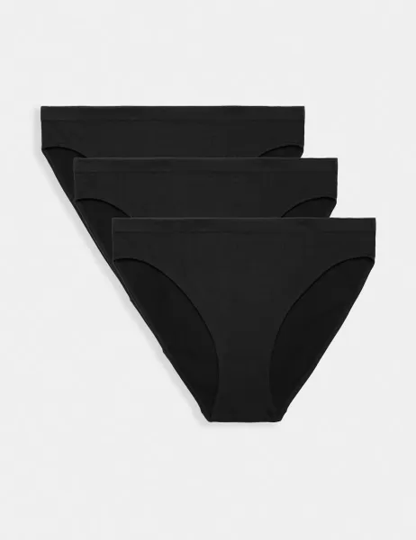 Marks & Spencer 3 Pack Comfort Rib Seamless High Leg Knickers Black