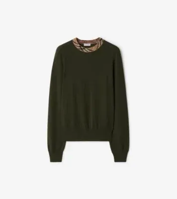 Check Trim Wool Sweater in Shale green