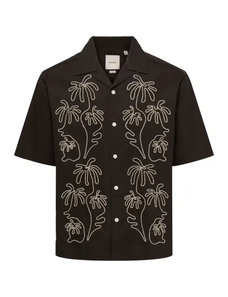Only & Sons Relaxed Fit Pure Cotton Embroidered Shirt Brown