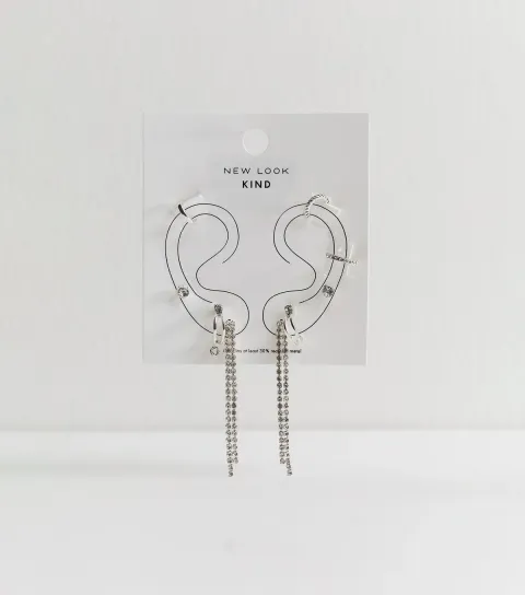 Silver Tone Pack of 6 Diamante Embellished Earrings