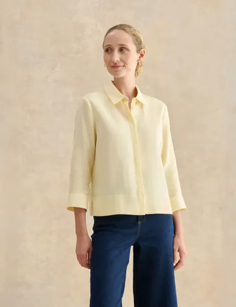 Hobbs Pure Linen Collared Blouse Yellow