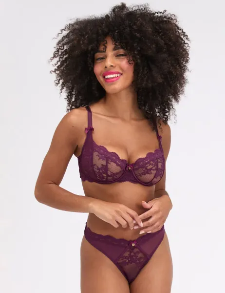 Boux Avenue Veronique Lace Thong Plum