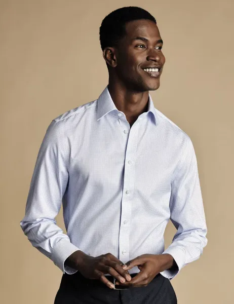 Charles Tyrwhitt Slim Fit Non Iron Pure Cotton Checked Shirt Blue Mix