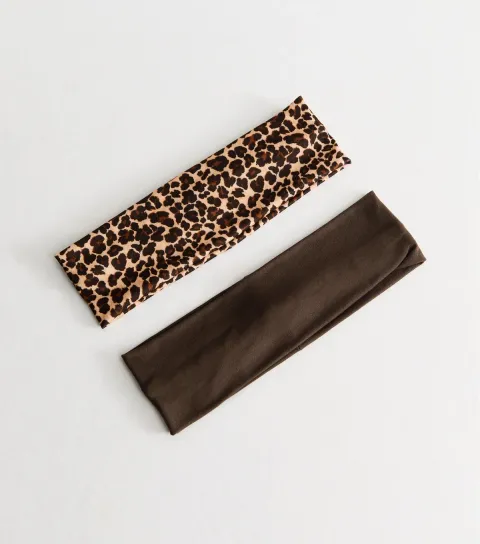 New Look Pack Of 2 Brown Leopard Print Stretch Headbands