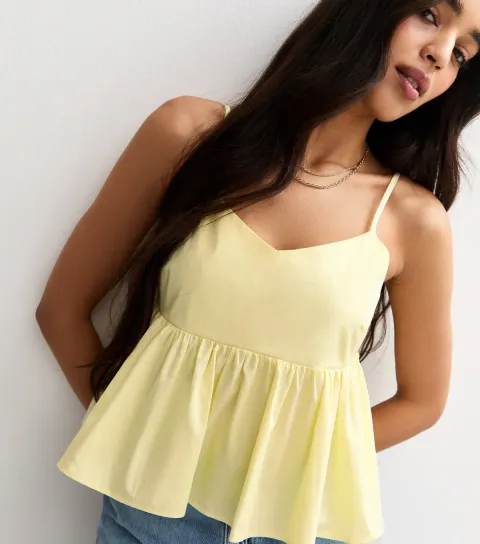 Women's Yellow Strappy Peplum Hem Cami Top