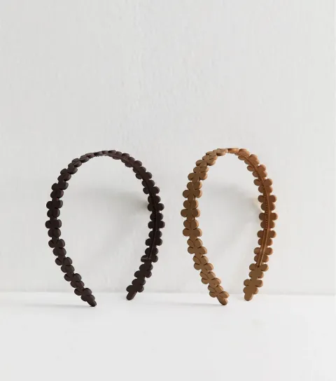Pack Of 2 Brown and Tan Flower Comb Headbands