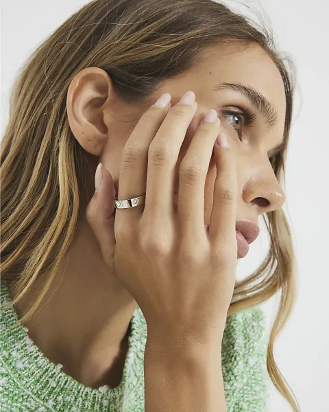 River Island Stainless Steel Diamante Ring