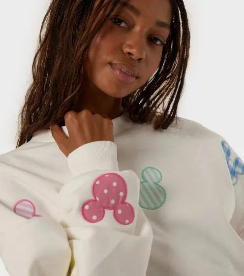 Women's Cream Disney Mickey Mouse Patch Oversized Sweatshirt