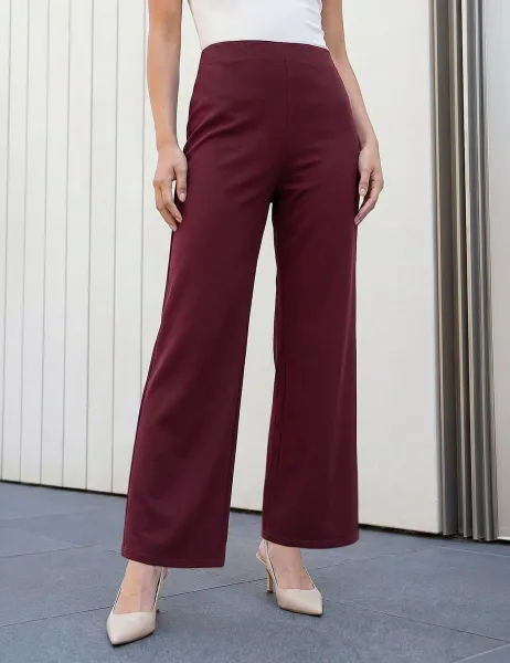 Roman Petite Wide Leg Trousers Burgundy Mix