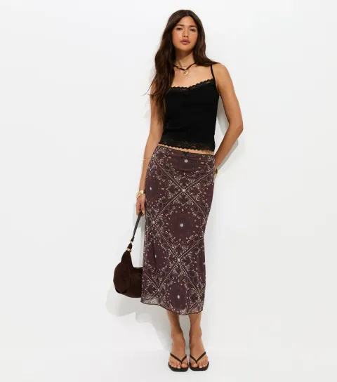 New Look Women's Bronwyn Bandana Mesh Midi Skirt