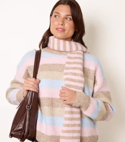 Blue Vanilla Women's Oatmeal Stripe Scarf Hybrid Jumper