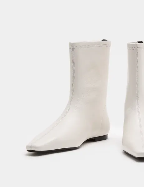 Marks & Spencer Leather Flat Chisel Toe Sock Boot White