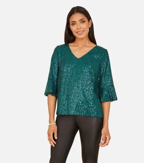 Women's Green Sequin Top
